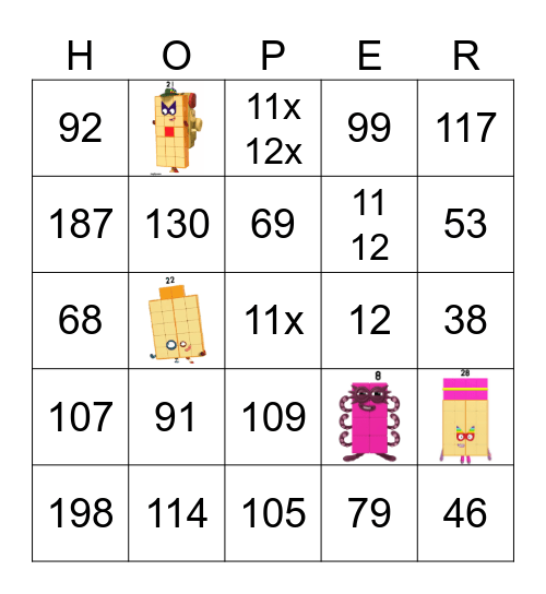 Number blocks Bingo Card