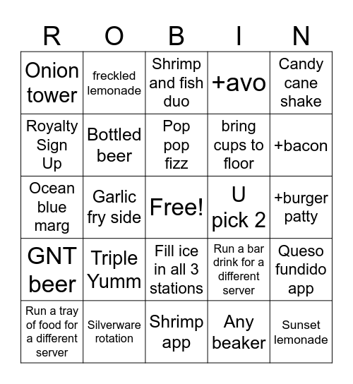 Server Bingo Card
