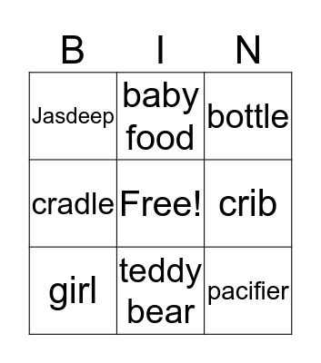 Avneet's baby shower Bingo Card