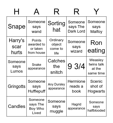 Harry Potter and the Sorcerer's Stone Bingo Card