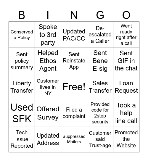 TruStage Bingo Card
