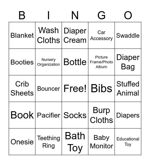 Baby Shower Bingo Card