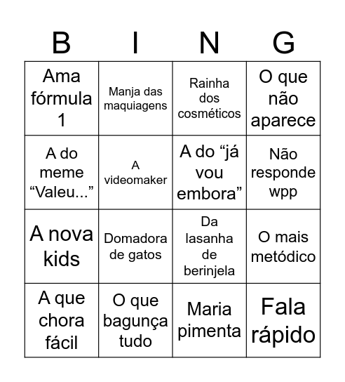 Bingo da Família Bingo Card