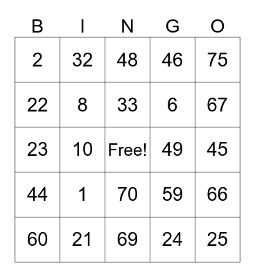 Rayven Card Bingo Card