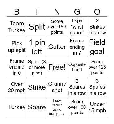 Xmas Bowling Bingo Card