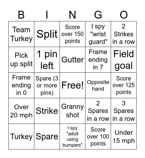 Xmas Bowling Bingo Card