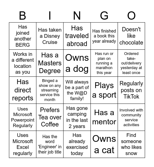 New Year Bingo Card