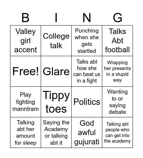 Nishee stupid sayings ☺️🫰 Bingo Card