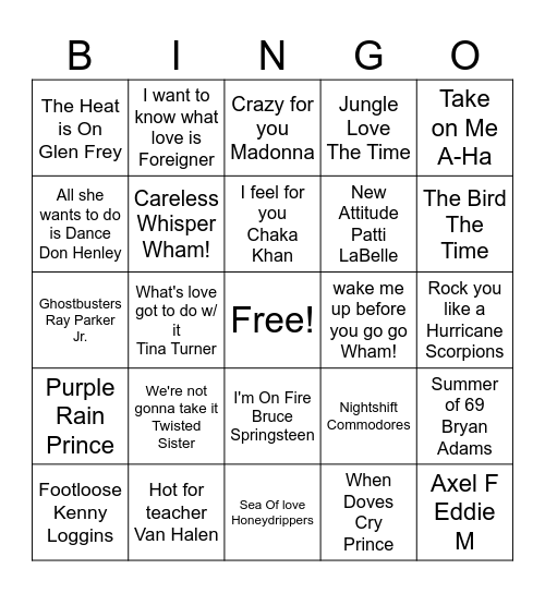 1984 Bingo Card