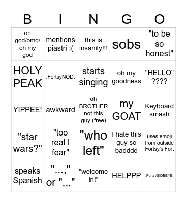 Isa Bingo Card