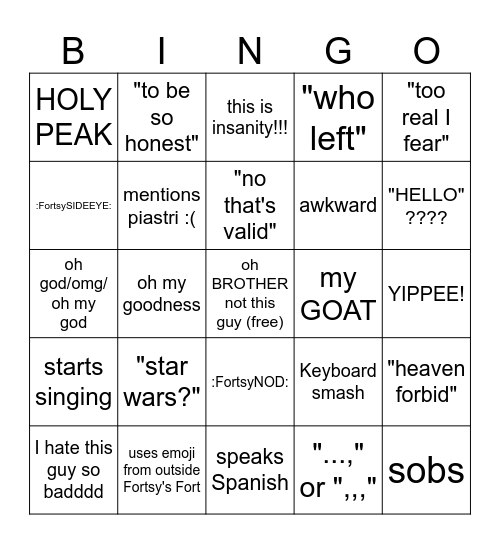 Isa Bingo Card