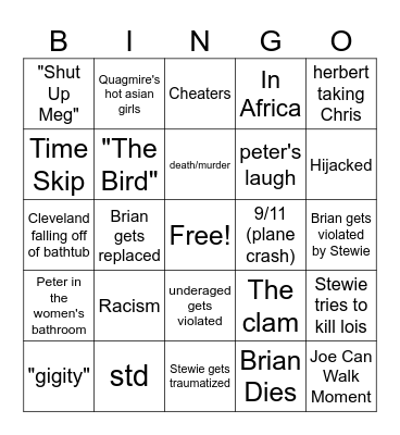 Family Gut Bingo Card
