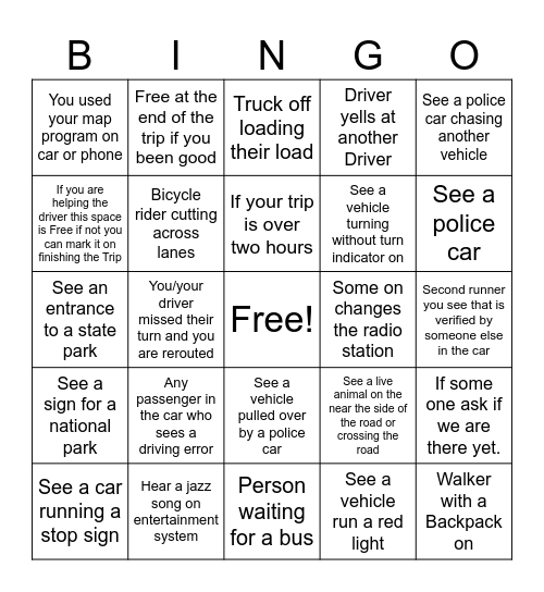 Trip to Grandma's House Bingo Card