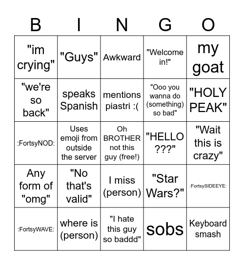 Isa Bingo revamped Bingo Card