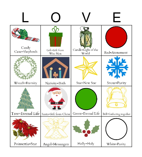 Christmas Symbols Bingo Card