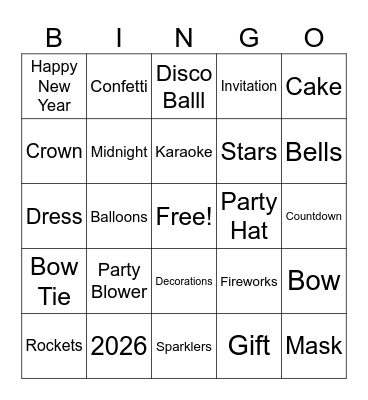 New Years Bingo Card