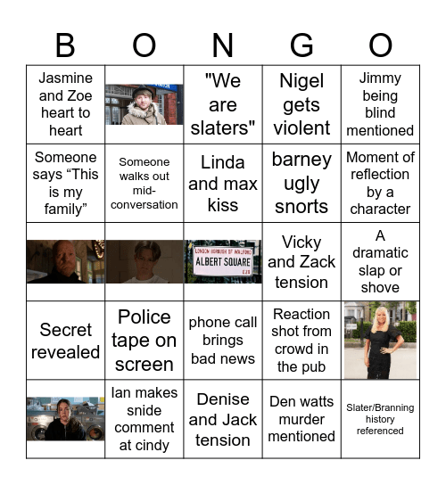 Eastenders Bongo Bingo Card