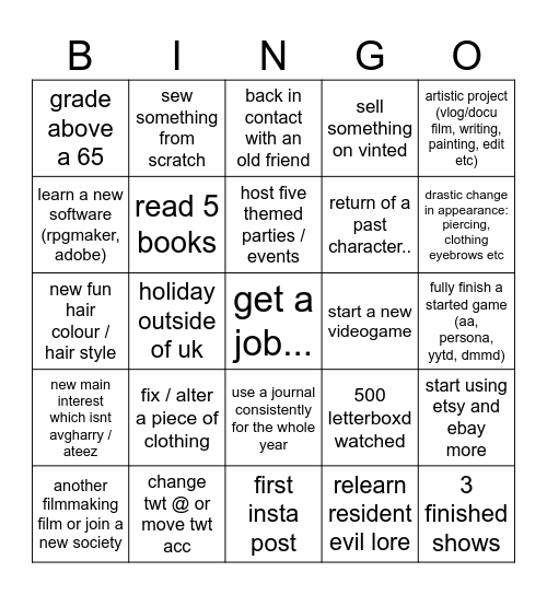 blu's 2026 Bingo Card