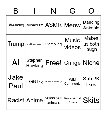 instragram Bingo Card