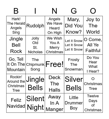 Christmas Carol Bingo Card