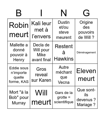 ST dernier épisode Bingo Card