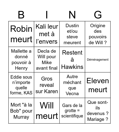 ST dernier épisode Bingo Card