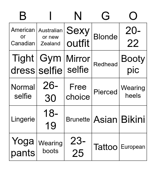 Nude Bingo game Bingo Card