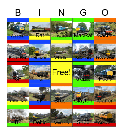 Tourist Railways in the U.K that I would like to visit with PWP after Emma said "looks like the Wii's WiFi Service has been discontinued" one day Bingo Card