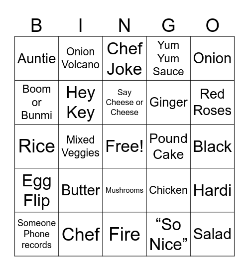 Black Friday - Hibachi Bingo Card