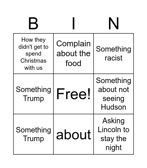 Shocking Bingo Card