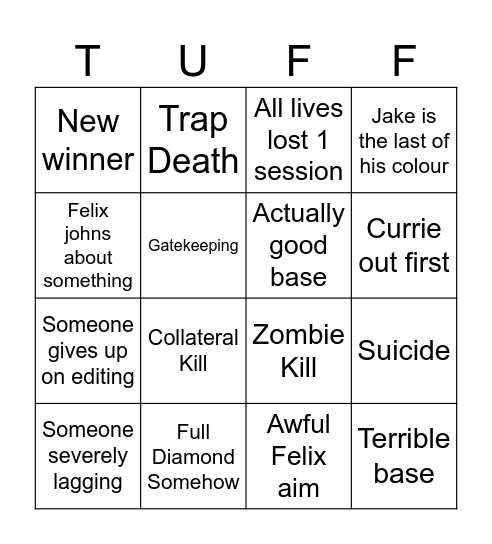 Tuff Life Predictions Bingo Card