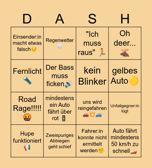 💥DASHCAM BINGO💥 Bingo Card