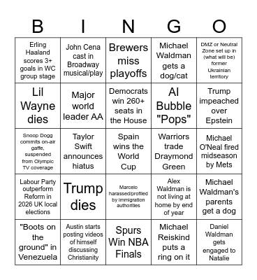 2026 Bingo Card Bingo Card