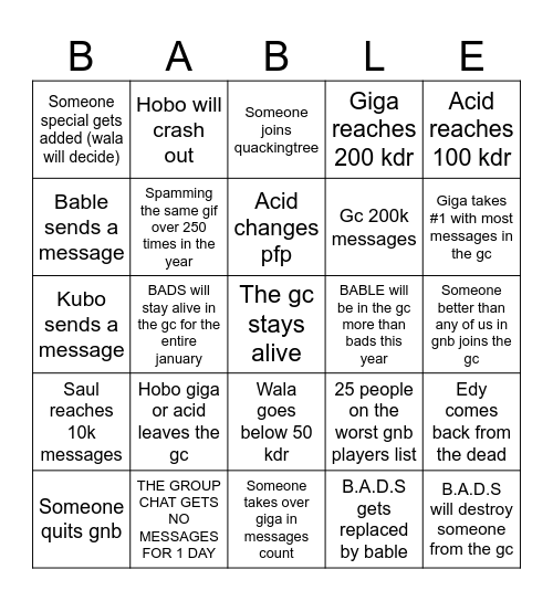 GC BINGO Card