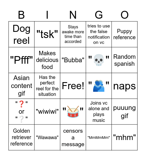 K's Bingo Card