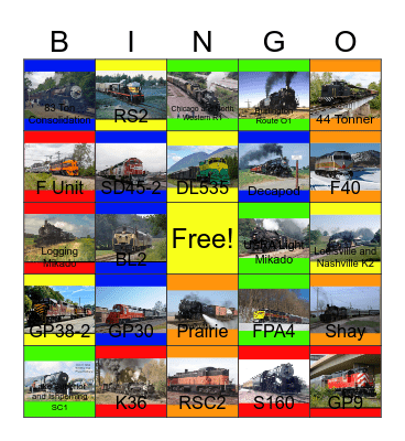 Heritage Railroads in the U.S.A that I would like to visit with PWP after Alan said "looks like the Wii's WiFi Service has been discontinued" one day Bingo Card