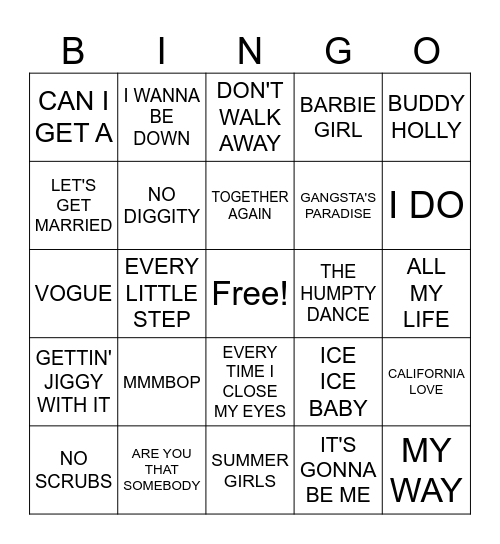 90s-2000s Bingo Card