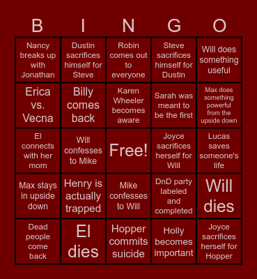 Stranger Things s05 Bingo Card