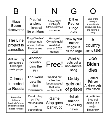 2026 Bingo Card