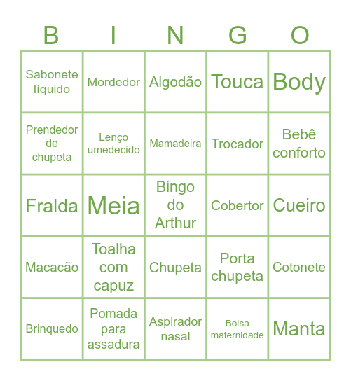 Bingo do Arthur Bingo Card