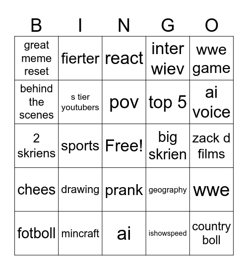 short Bingo Card