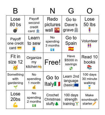 Jen’s 2026 bingo Card