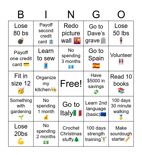 Jen’s 2026 bingo Card