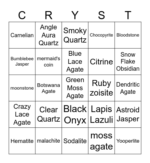 Crystal Bingo Card - THS Bingo Card