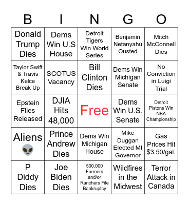 Frank's 2026 Predictions Bingo Card