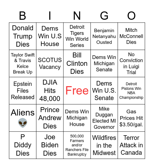 Frank's 2026 Predictions Bingo Card