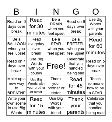 Winter Break Bingo Card