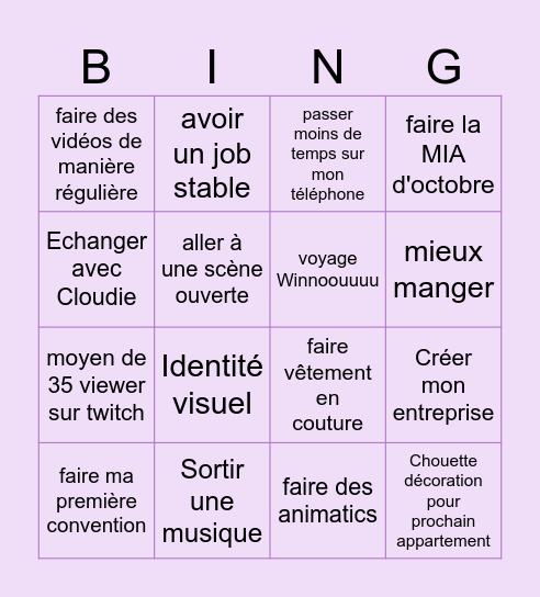 Objectif 2026 Bingo Card