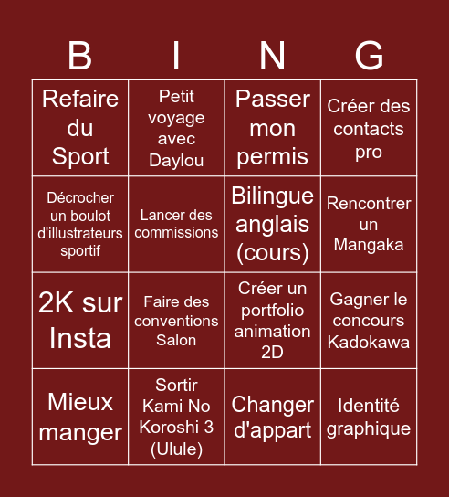 2026 Goals Bingo Card