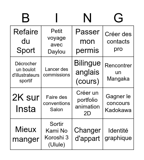 2026 Goals Bingo Card